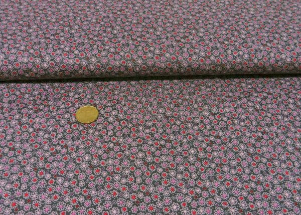 Benita cotton poplin grey fabric with small flowers